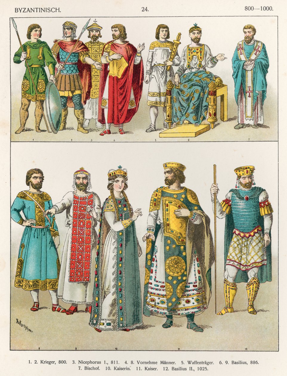 Abbigliamento alla corte bizantina 800 1000 da Trachten der Voelker 1864